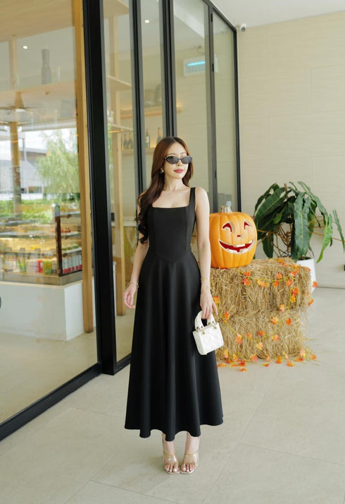 Sleeveless Square Deep Neckline A-Line Dress